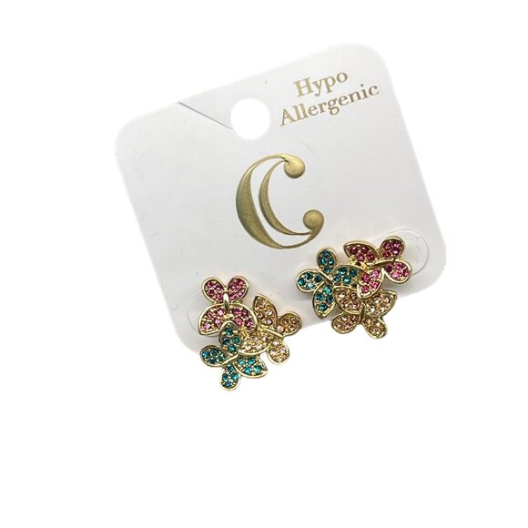 Charming Charlie MSRP $16 Gold Tone Hypoallergenic Floral Stud Earrings With Mul - Picture 7 of 7
